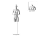 Torse sur socle, avec bras, femme, blanc, tête abstraite, socle long blanc, pose 002