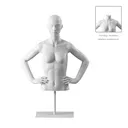 Buste sur socle, avec bras, femme, blanc, tête abstraite, socle long blanc, pose 053