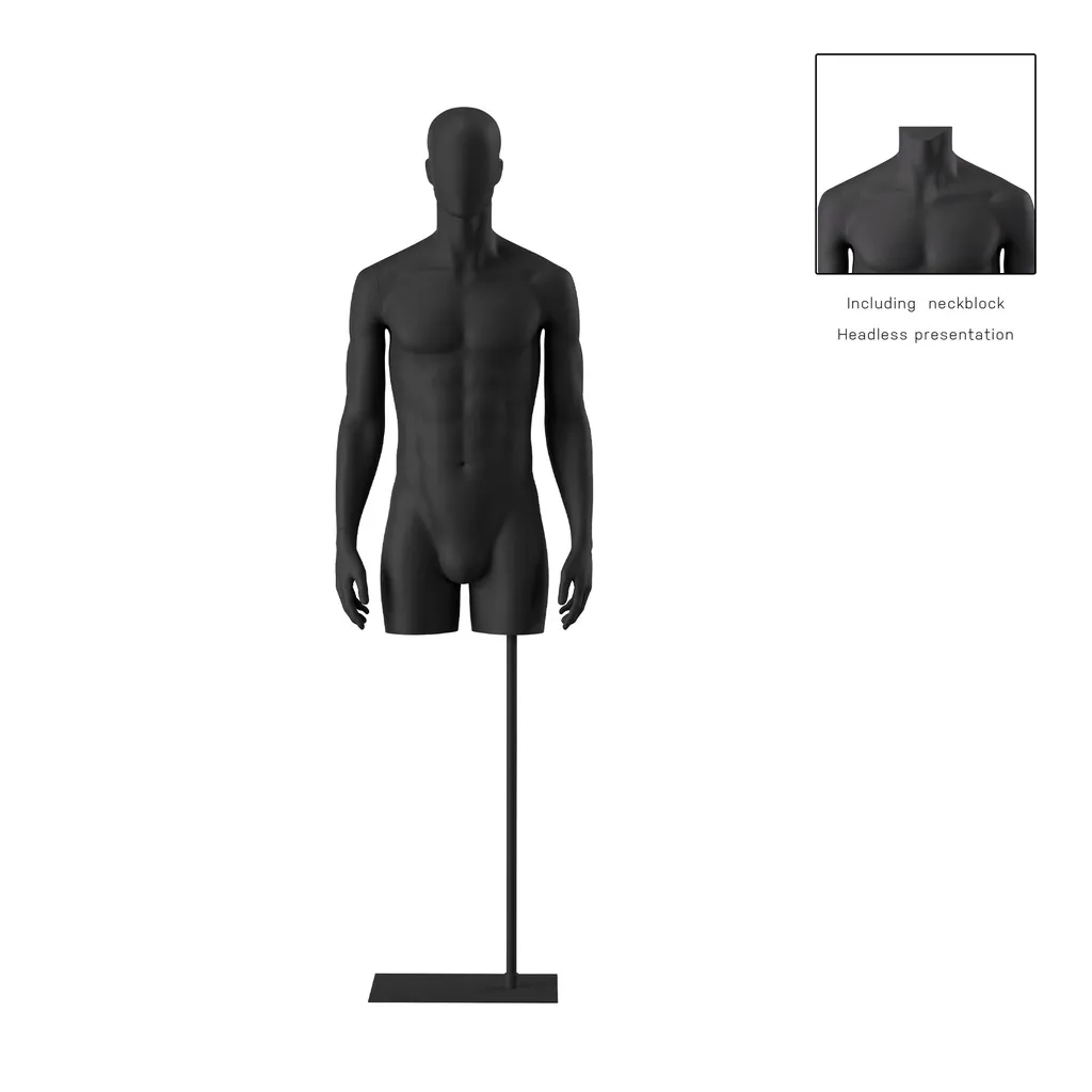 Male torso on stand, abstract head, black, pose 101