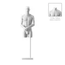 Torse sur socle, avec bras, homme blanc, tête abstraite, socle long blanc, pose 102