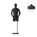 Torse sur socle, avec bras, homme noir tête abstraite, socle long noir, pose 103