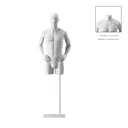 Torse sur socle, avec bras, homme blanc, tête abstraite, socle long blanc, pose 103