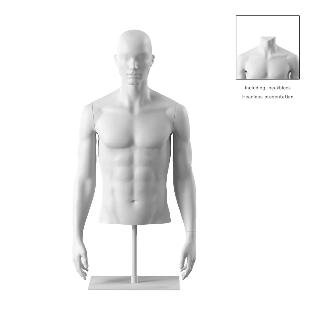 Torso hombre corto, blanco, incl. base, Bio FRP