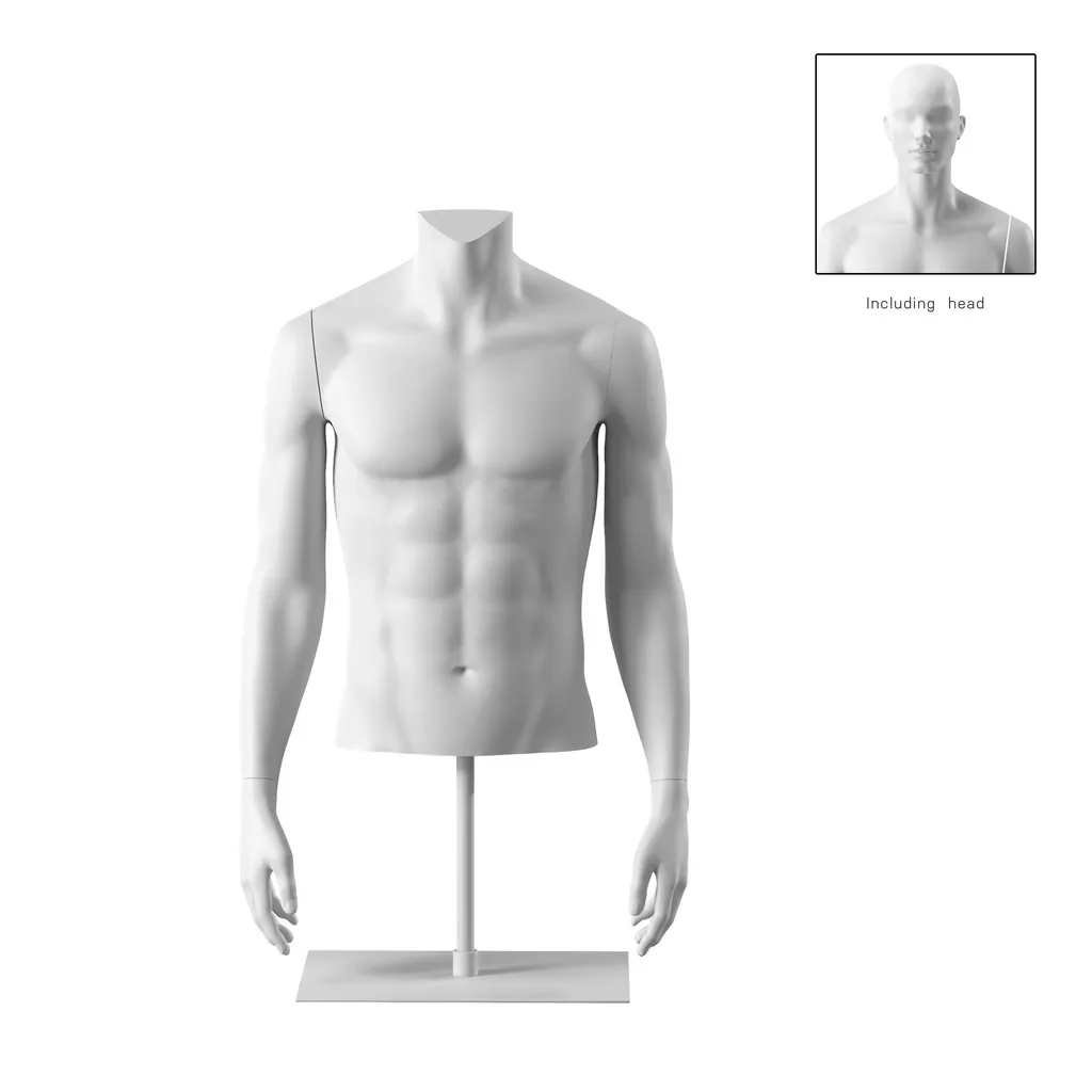 Short male torso, white, incl. base, Bio FRP