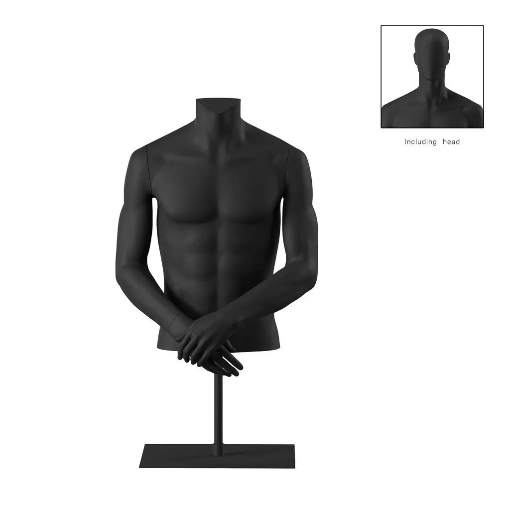 Short male torso, black, incl. base, Bio FRP