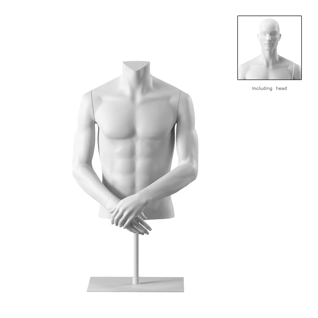 Short male torso, white, incl. base, Bio FRP