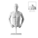 Buste sur socle, avec bras, homme, blanc, tête abstraite, socle long blanc, pose 153