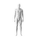 White male mannequin, abstract head with nose and mouth, round glass base, pose 303