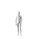 White abstract child mannequin, with abstract head, 10 years, white powdercoated base, pose CM305