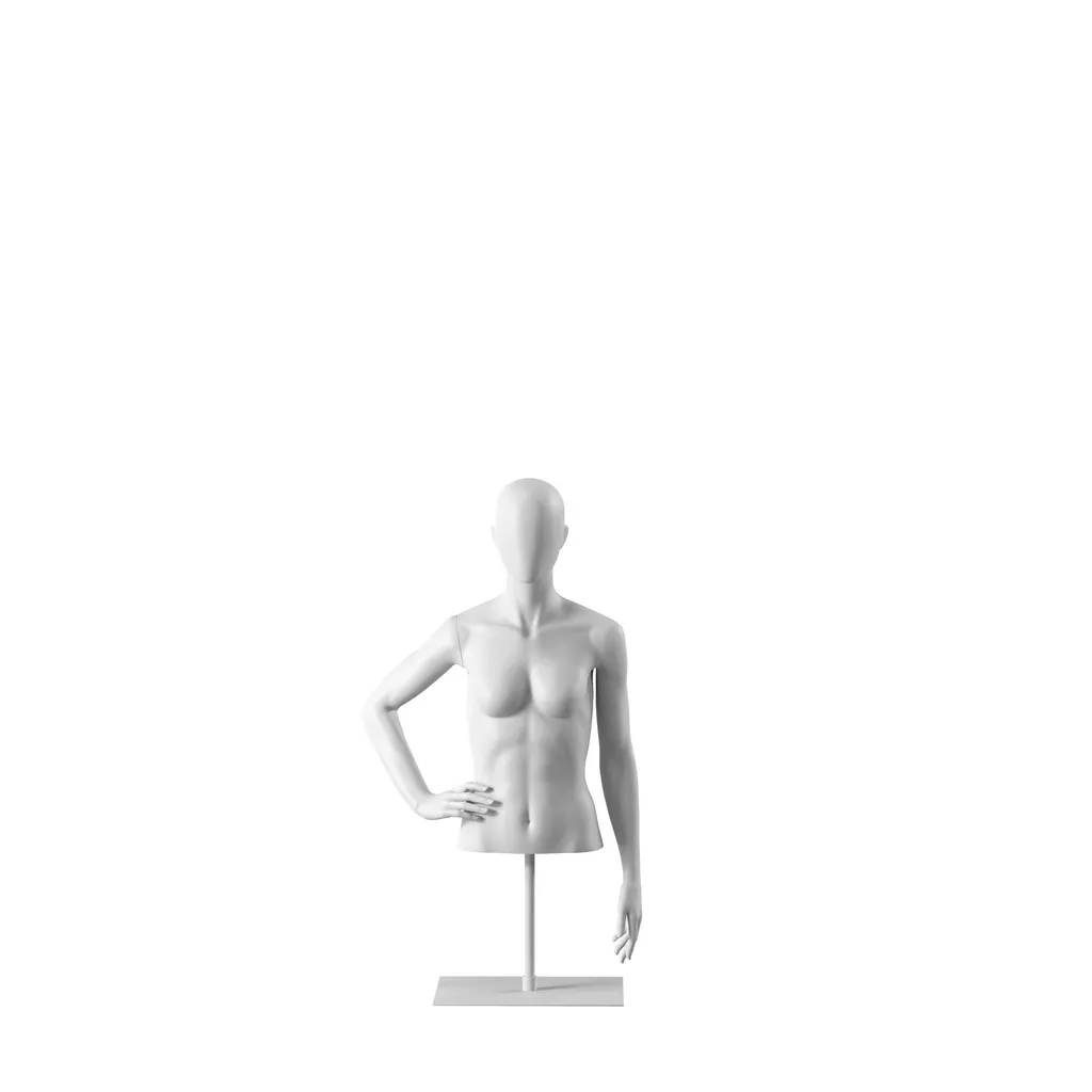 Torso femme abstrait blanc, avec tête abstraite, socle en métal blanc époxy, pose 052