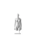 White abstract female torso, with abstract head, white powdercoated base, pose 053