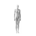 White abstract female mannequin, with abstract head, white powdercoated base, pose FM001