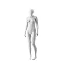 White abstract female mannequin, with abstract head, white powdercoated base, pose FM003