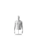 White abstract male torso, with abstract head, white powdercoated base, pose 152