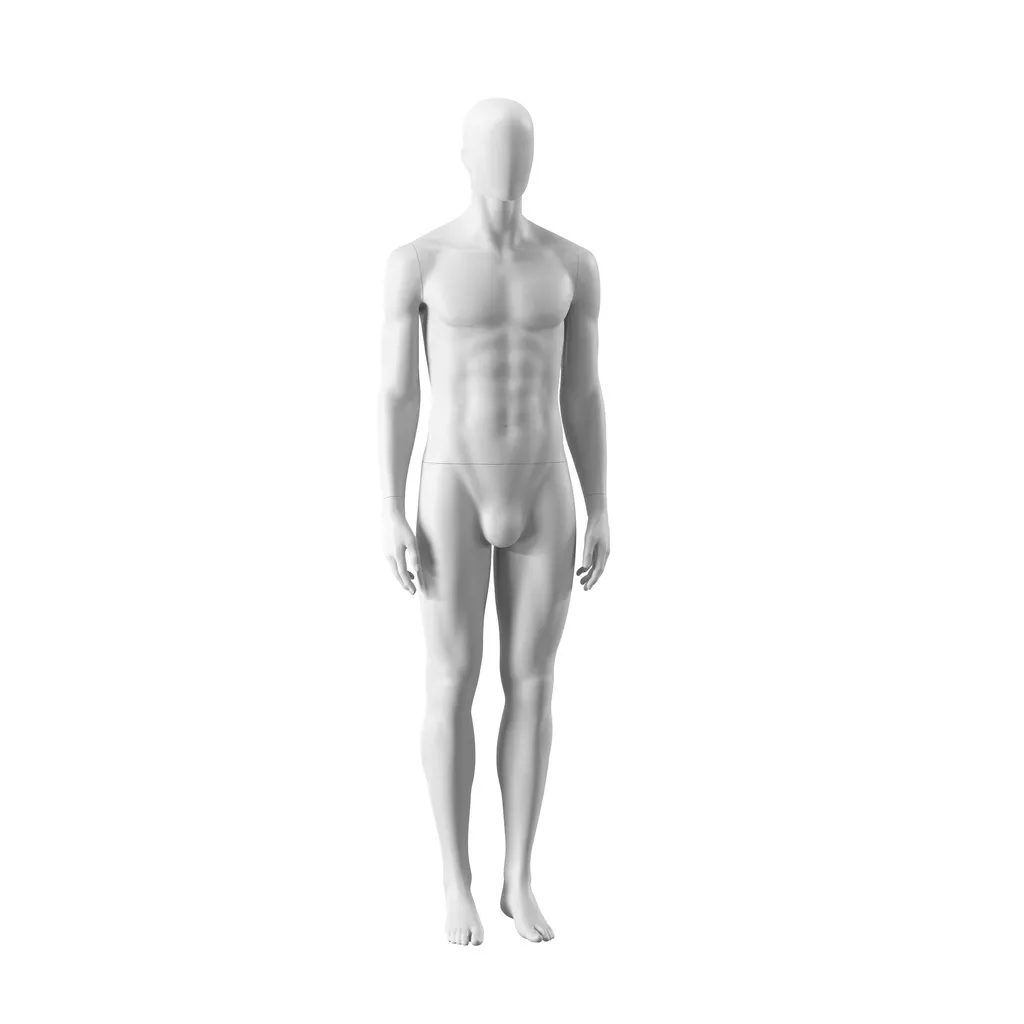 Mannequin homme abstrait blanc, avec tête abstraite, socle en métal blanc époxy, pose MM102