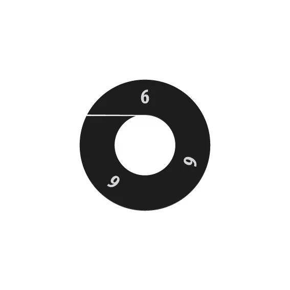 Rond de taille,noir ,emprimé blanc "6",par 10 pcs