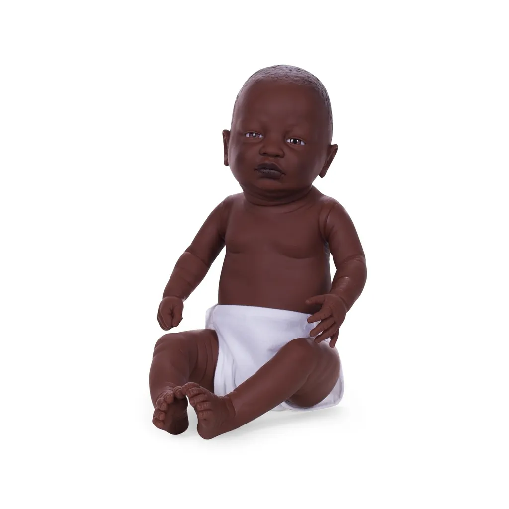 Realistische baby mannequin, Afrikaanse huidskleur, meisje, collectie Baby Dol, pose 62109