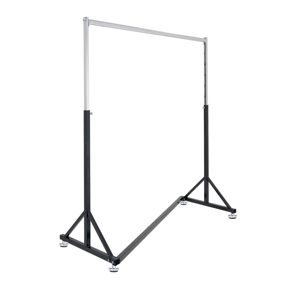 Portant extra solide avec rail simple, finition hammer, noir avec partie supérieure en chrome, avec barres extensibles en hauteur, 140 cm, pieds antidérapants réglables