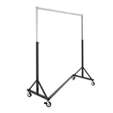 Portant extra solide avec rail simple, finition hammer, noir avec partie supérieure en chrome, avec barres extensibles en hauteur, 140 cm, roulettes avec freins