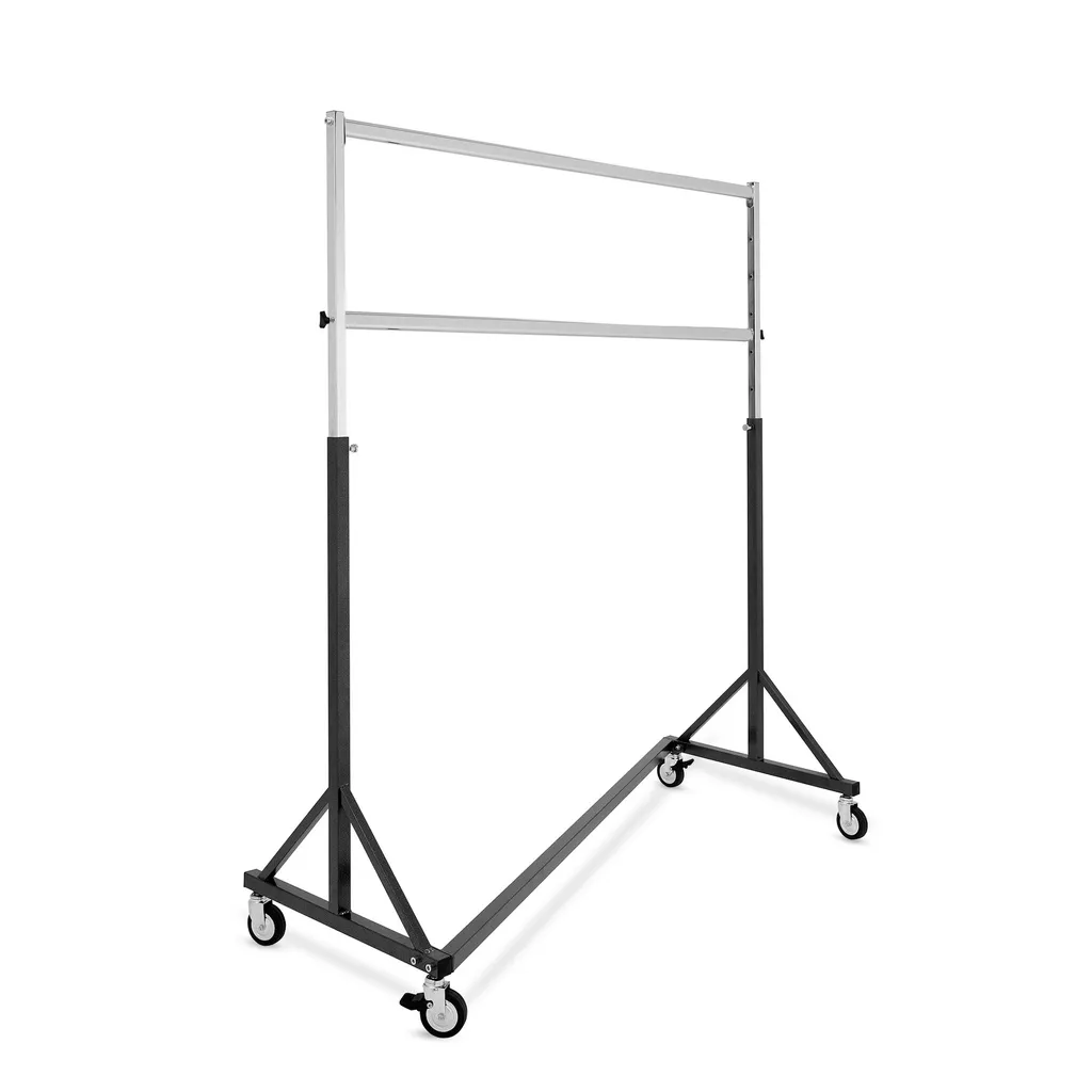 Heavy duty clothing rack with double rail, hammered black with chrome, height adjustable bars, 140cm, wheels with brakes