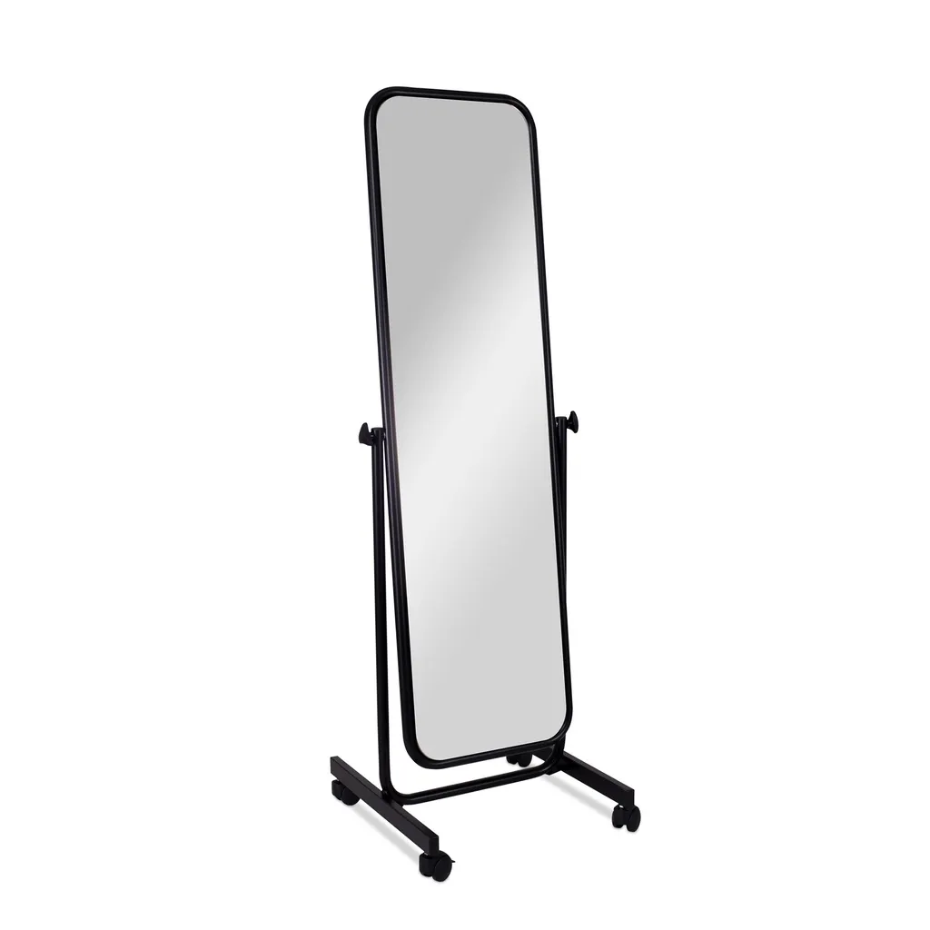 Adjustable full-lenght mirror with wheels, black, 50x160cm