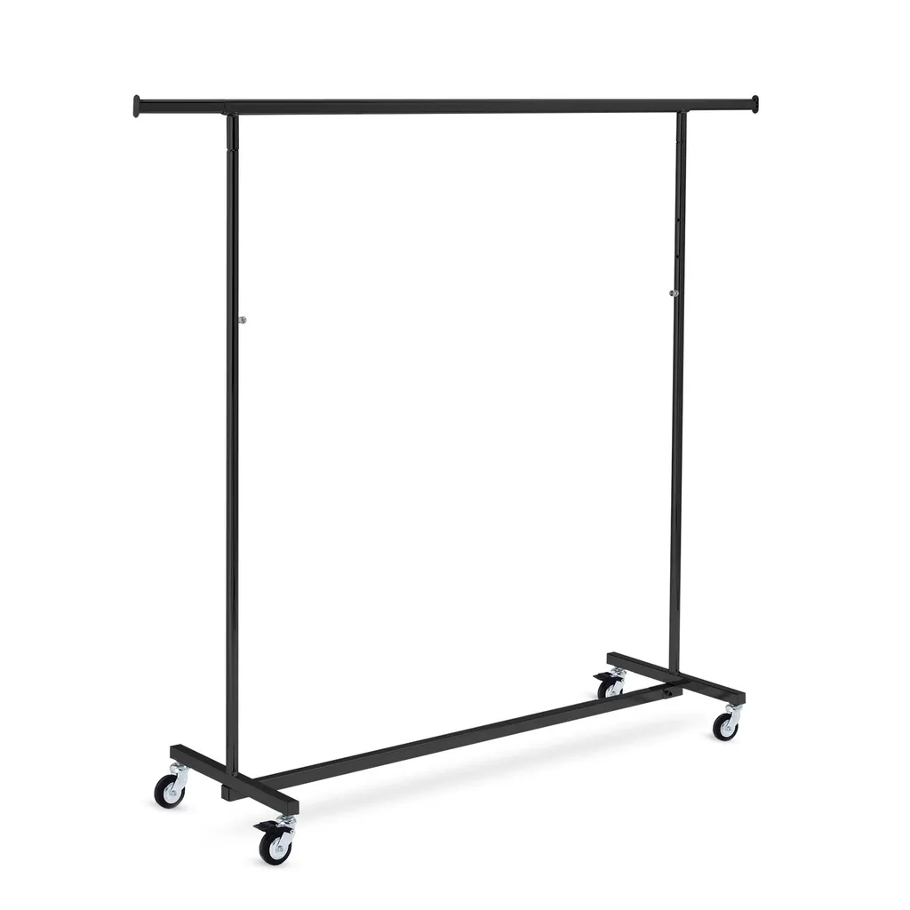 Folding clothes rack with wheels, height adjustable bars, 100cm, black, wheels with brakes