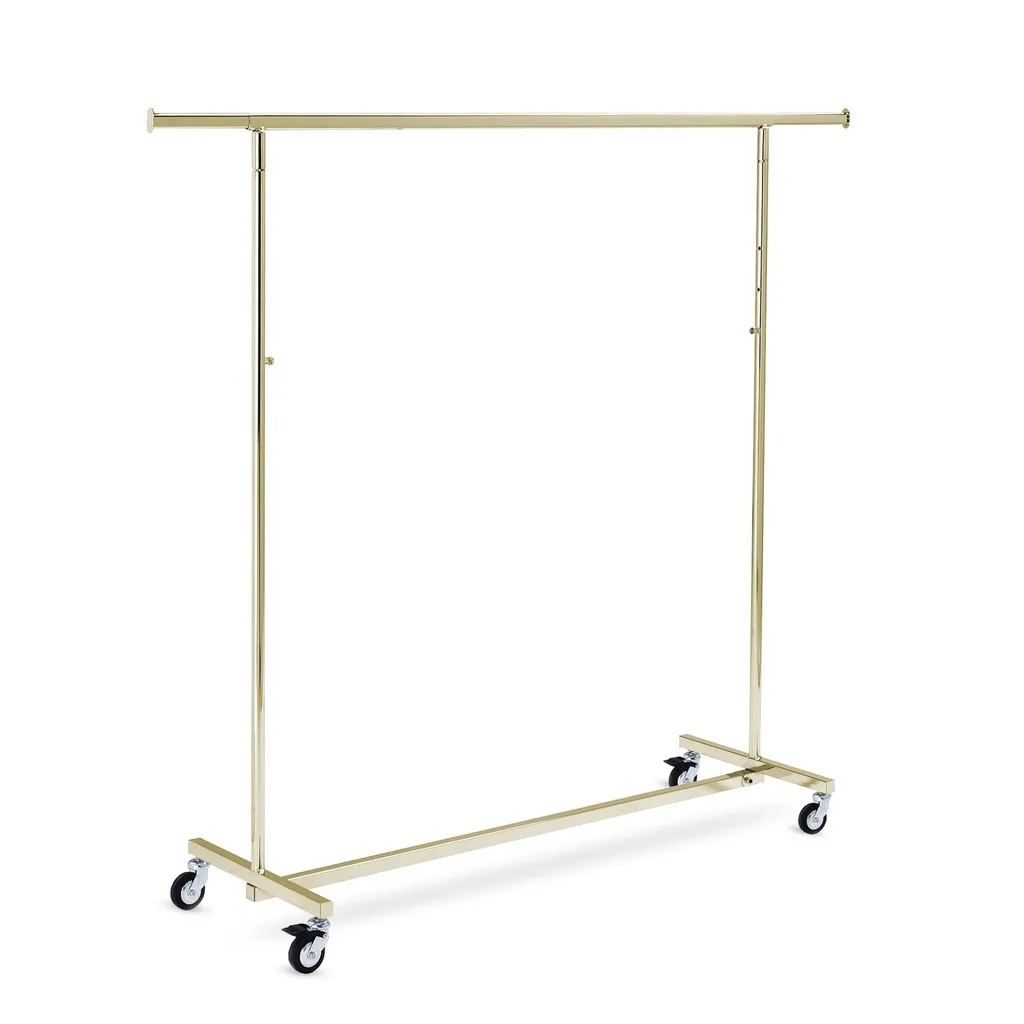 Folding clothes rack with wheels, height adjustable bars, 100cm, messing, wheels with brakes