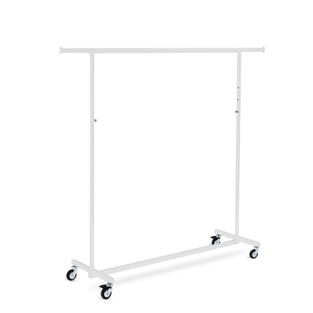 Portant à roulette pliable, blanc, avec barres extensibles en hauteur, 140 cm, roulettes avec frein