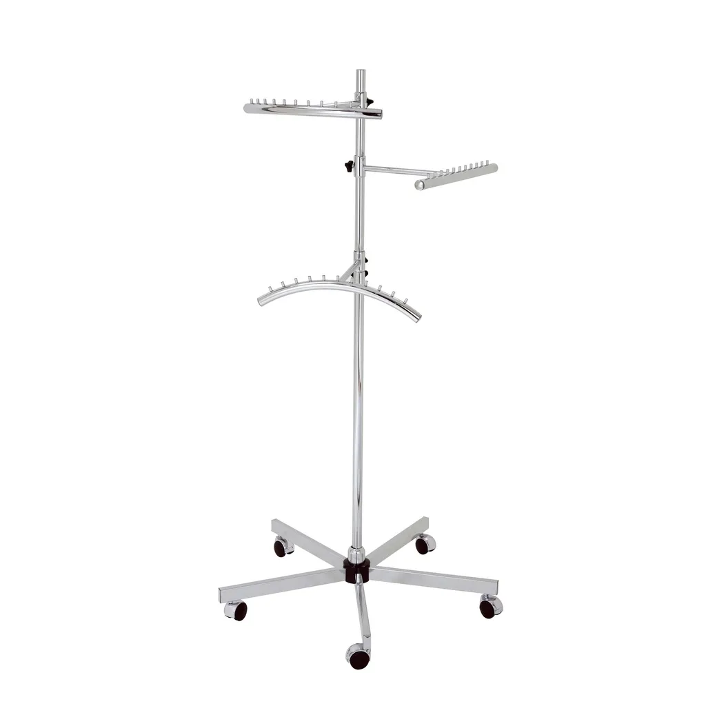 Garment rack, 3 arms, chrome, wheels diam. 5 cm