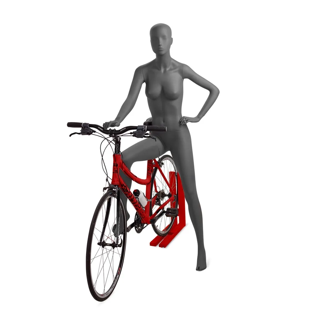 Mannequin cycliste femme, tête abstraite, gris