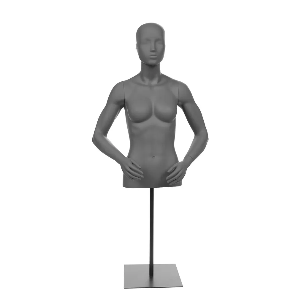 Female bust with arms and abstract head, grey