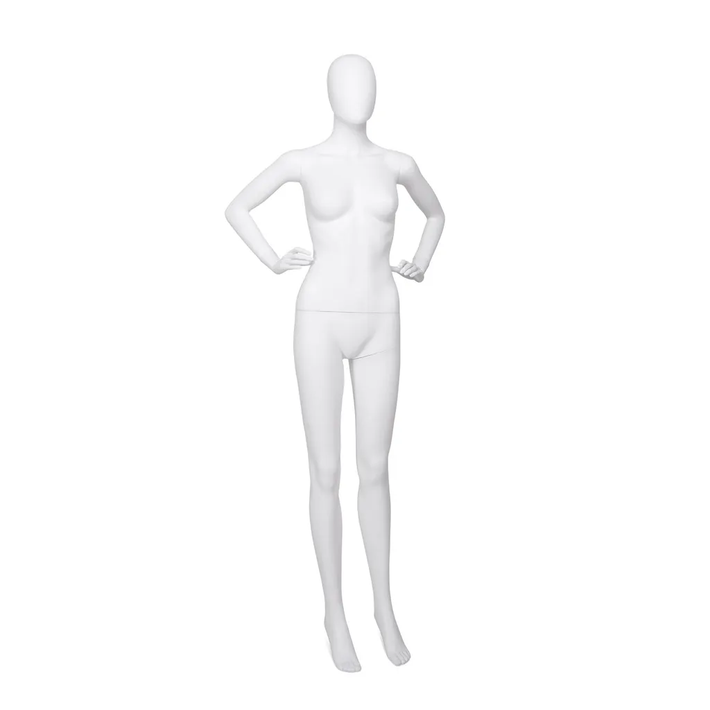 Maniquí femenino barato, cabeza desmontable, blanco mate, pose de pie 04