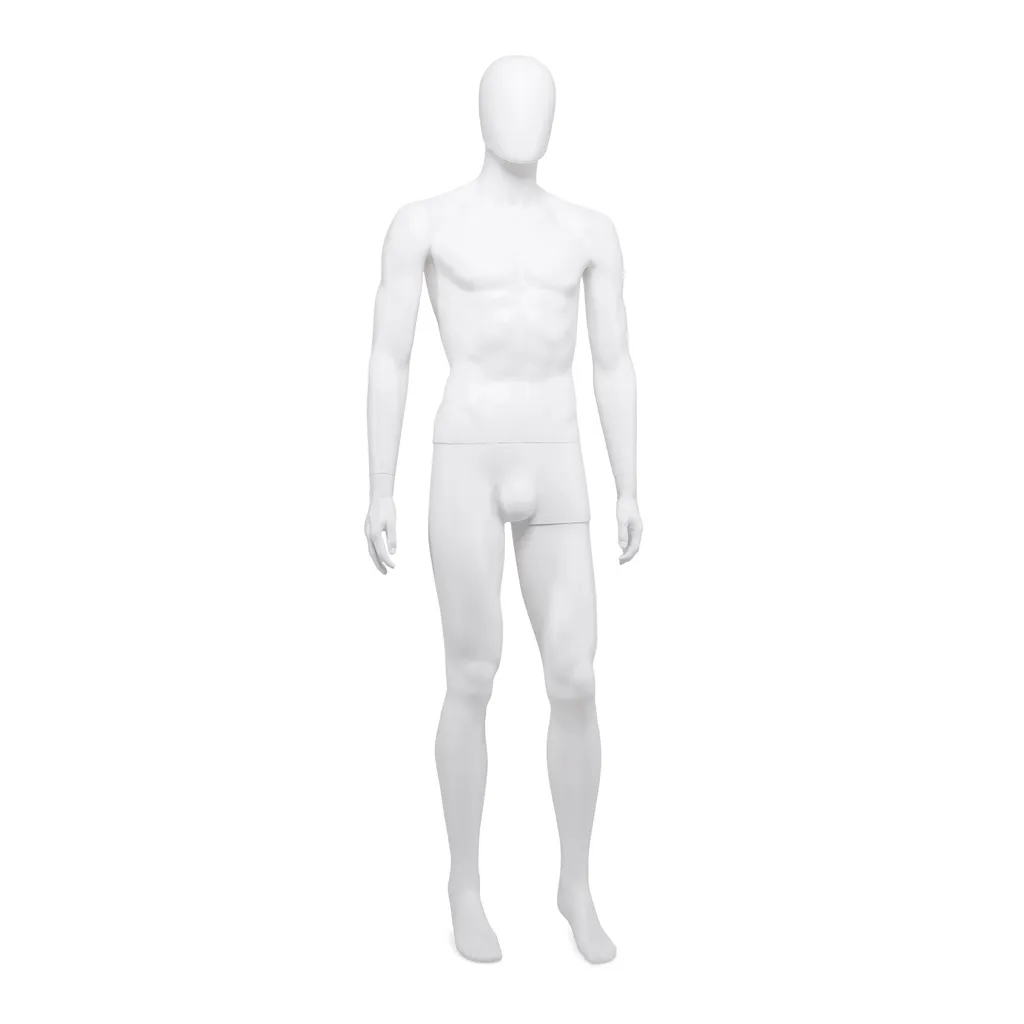 Maniquí masculino barato, cabeza desmontable, blanco mate, pose de pie 02