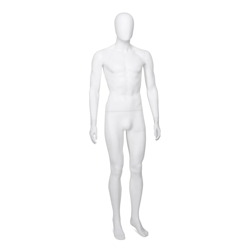 Maniquí masculino barato, cabeza desmontable, blanco mate, pose de pie 03