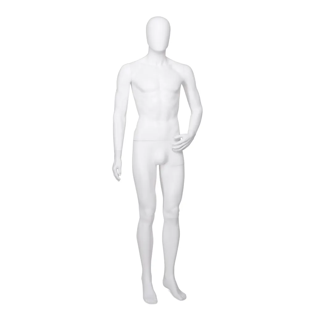 Maniquí masculino barato, cabeza desmontable, blanco mate, pose de pie 05