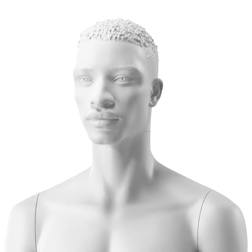 Male african sculpted head, bio resin, white mat