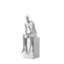 Realistic mannequin, female, urban style, matt white, seated pose 001