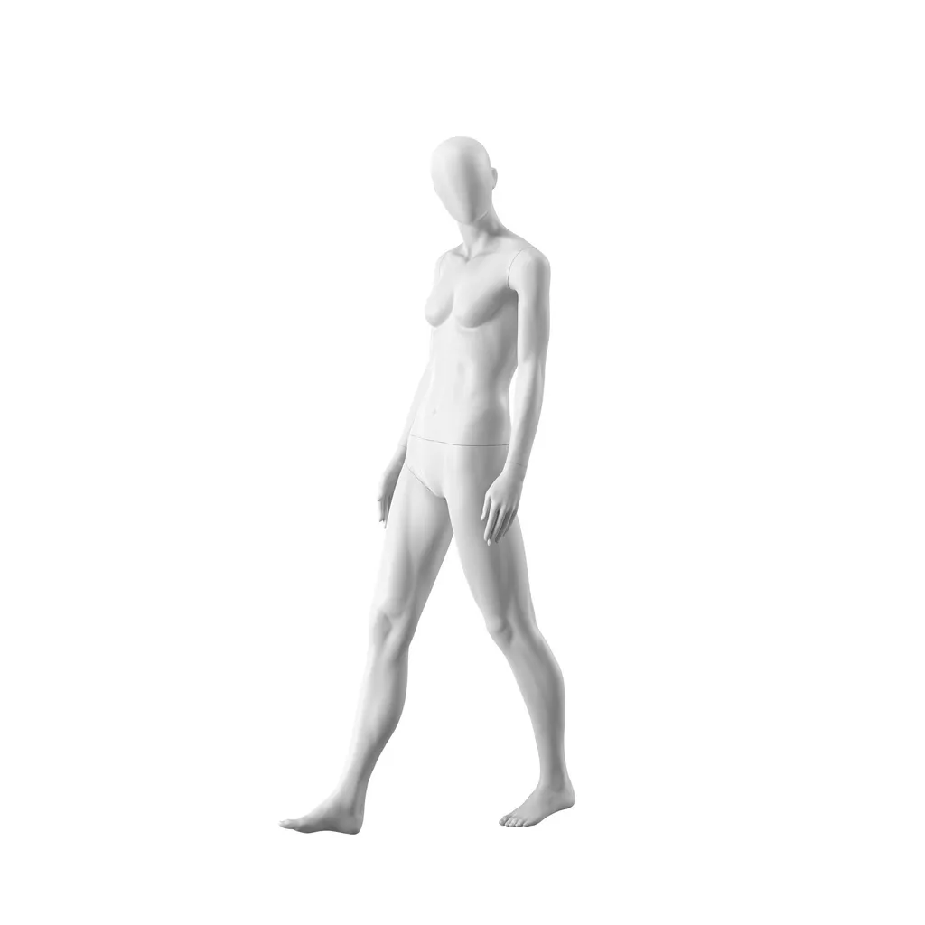 Maniquí realista de color blanco mujer, estilo urbano, cabeza abstracta, postura de pie 006