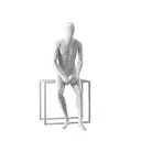 Realistic mannequin, male, urban style, matt white, seated pose 307