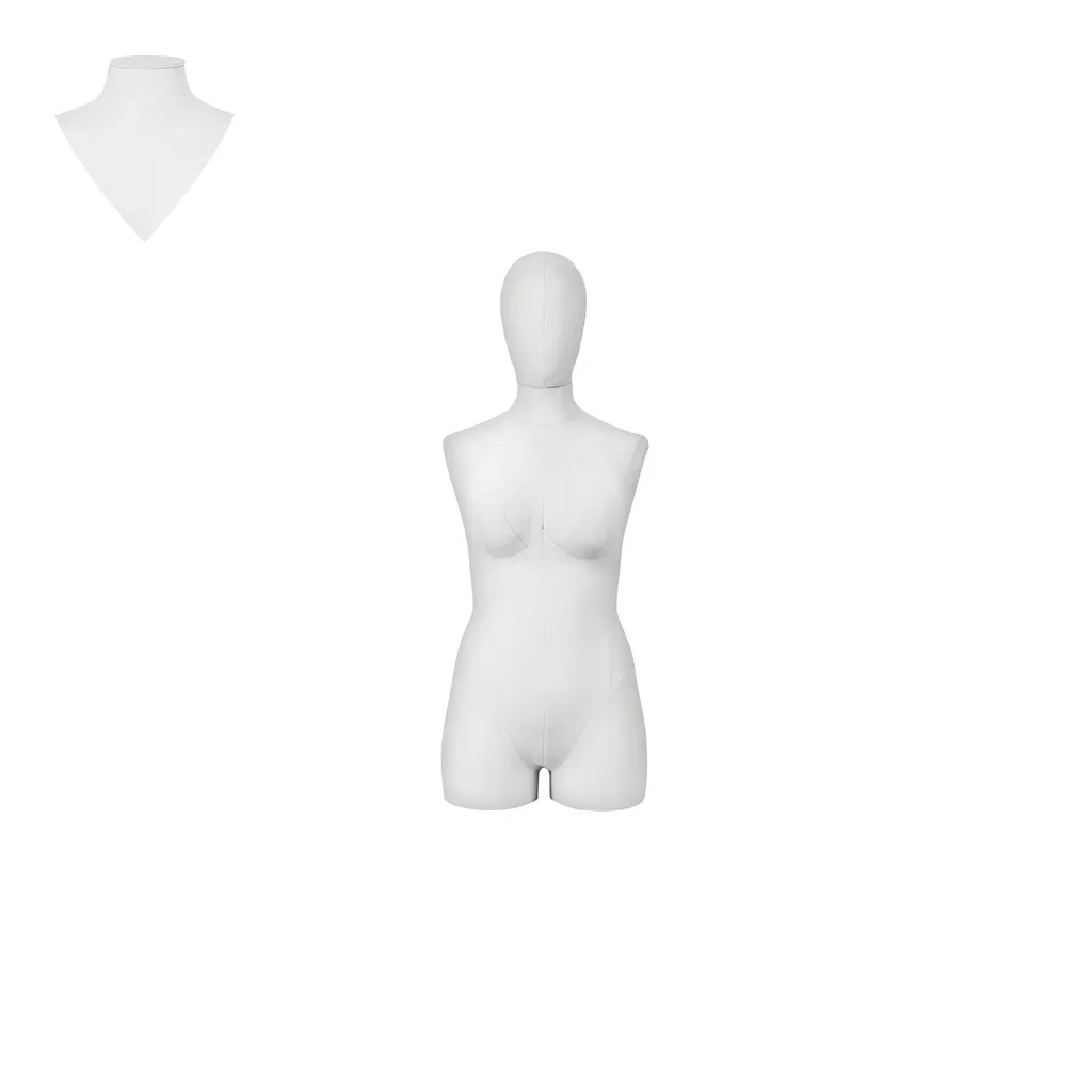 Busto de costura mujeres con piernas, talla 44, cubierto con tela blanca, cabeza desmontable. 