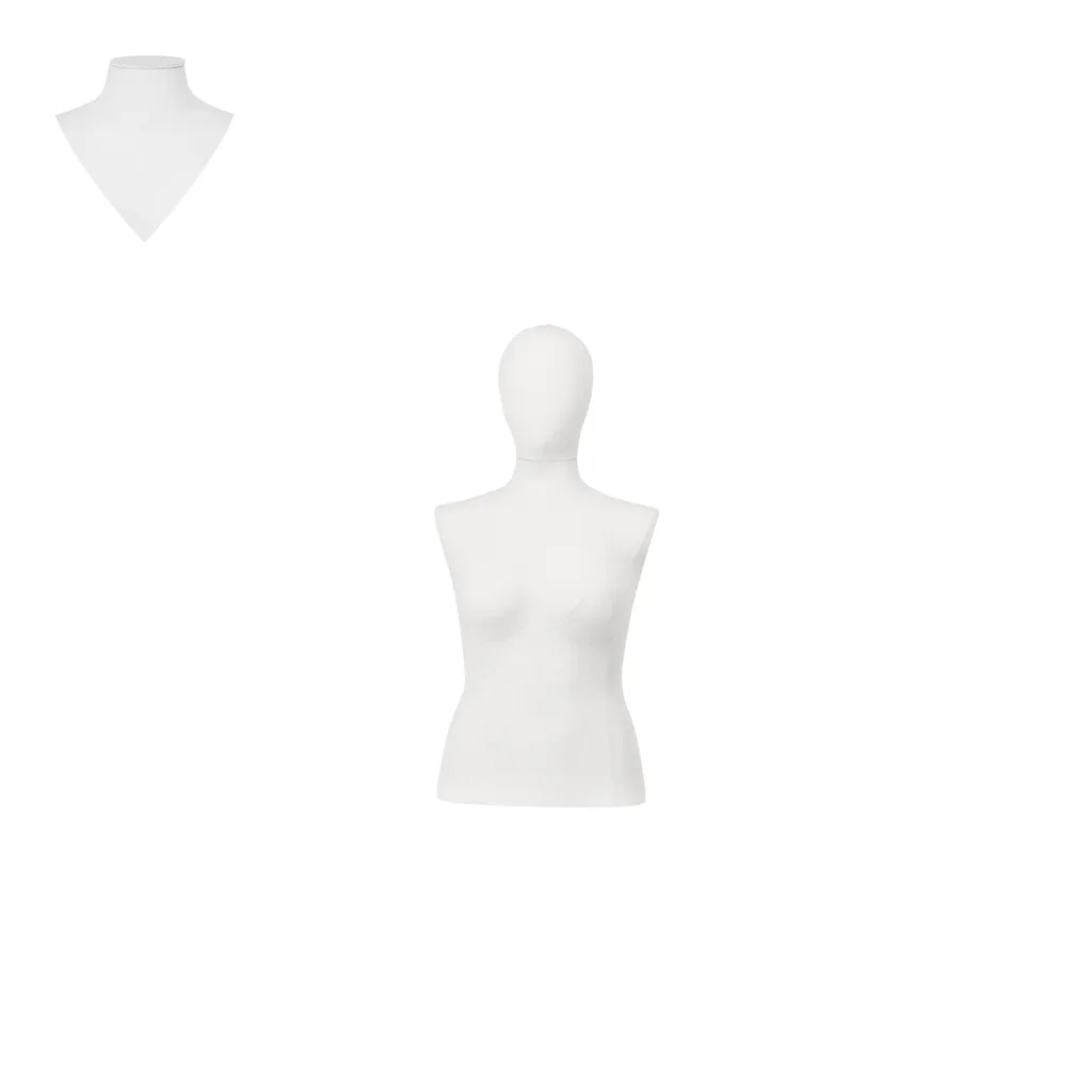 Busto de costura mujeres hasta las caderas, talla 44, cubierto con tela blanca, cabeza desmontable. 