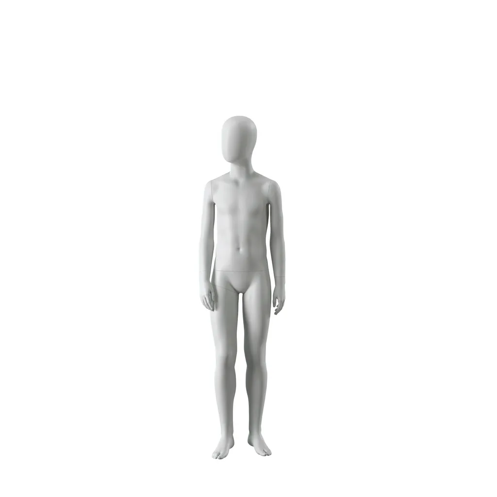 Abstract grey child mannequin, with abstract head, 12 years, glass base, pose C210