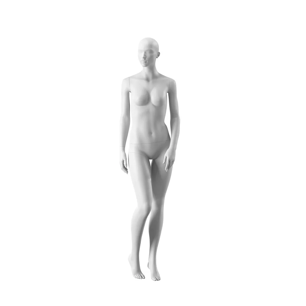 Mannequin, female, semi-abstract head, size EU38, white matt colour, standing pose 09