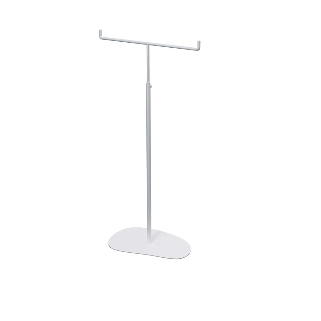 Adjustable T-stand, for displaying (hand)bags, scarves, and jewelry, white metal