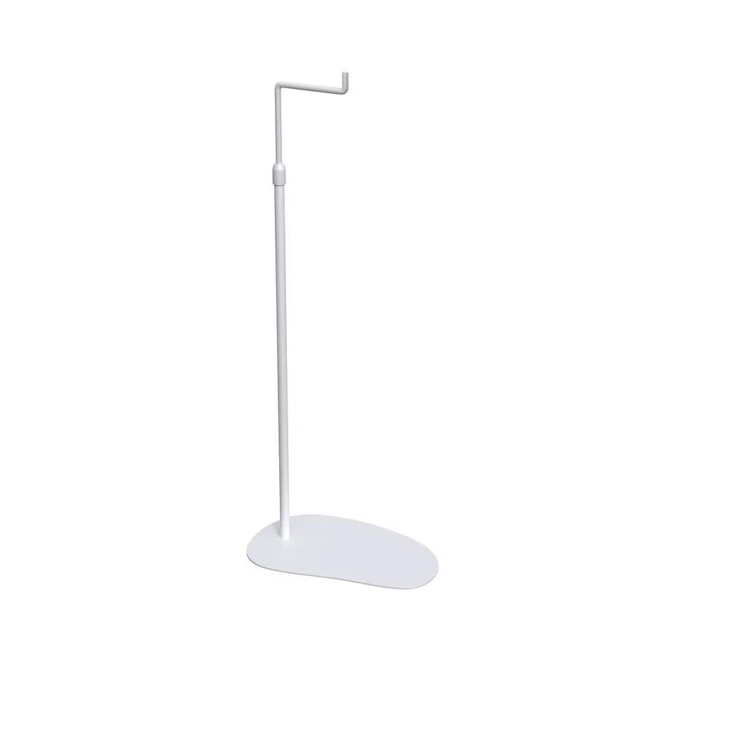 Adjustable L-stand, for displaying leather goods, handbags, and fashion accessories, white metal