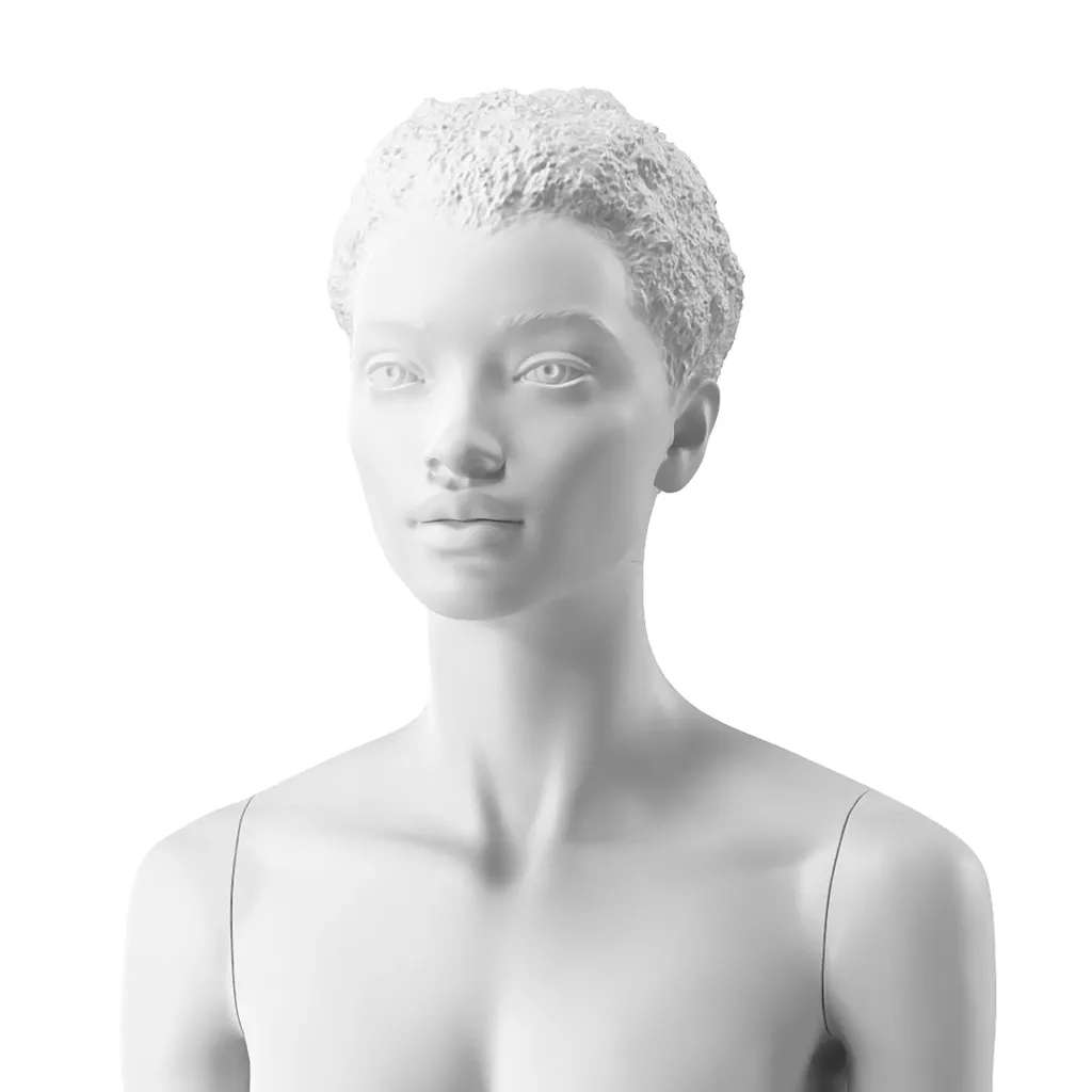 Tête femme africain sculpté, blanc mat