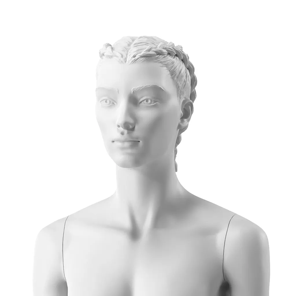 Tête femme cheveux sculptés résine bio blanc mat