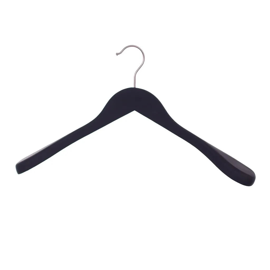 Black clothes hanger for jackets, 5 cm shoulder with, 44 cm, lotus wood, matt black finish, shiny hook - box of 20 pcs