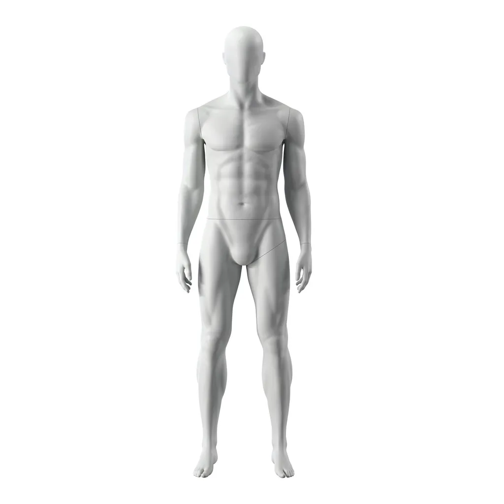 Sport mannequin, male, grey, abstract head, standing pose 301