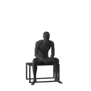 Black mannequin, male, urban style, abstract head, seated pose 301